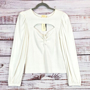 Evereve Nation LTD Leilani White Pima Top L Puff Sleeve Minimal French Girl NWT